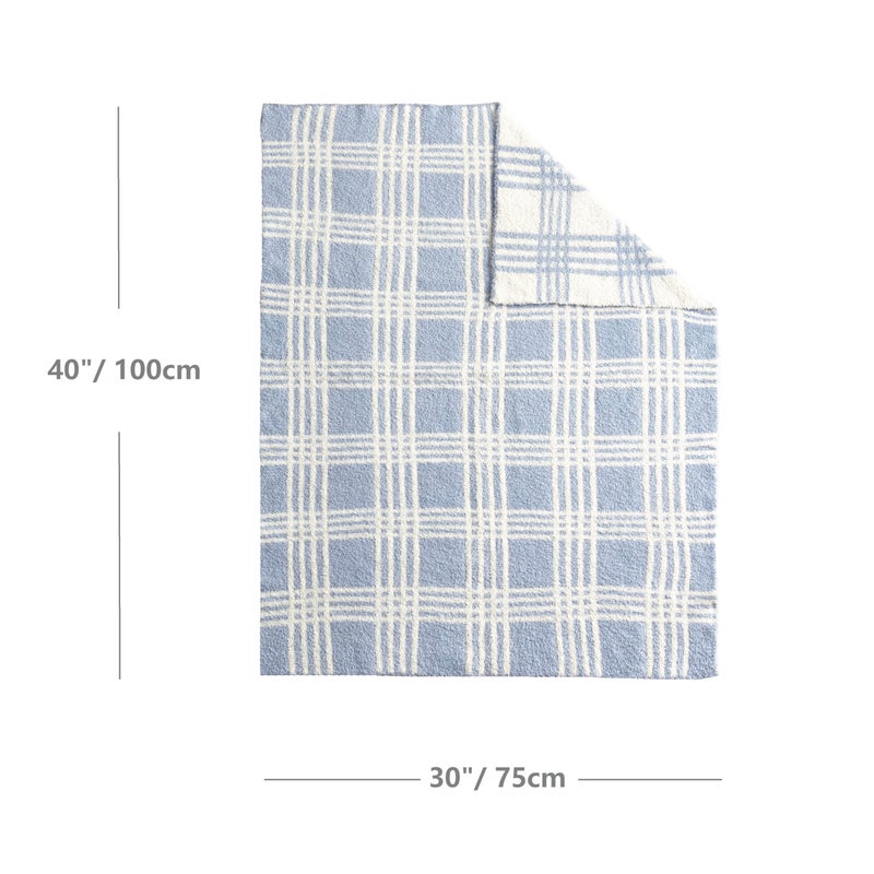 CREVENT 30"X40" Cozy Soft Warm Knitted Baby Blanket for Girls Boys, Newborn Essentials for Infant, Baby Shower Receiving Gift - Line Checked Blue 75X100cm - Image 5