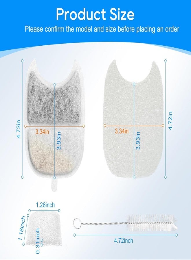 Cunina 6 Set Cat Water Fountain Filters & Sponges for 135 fl oz/4L Wilreless Cats Drinking Water Fountain, Cat Fountain Pump Replacement, YPD-C004P YPD-C004S Pet Fountain Replacement Filter - Image 4