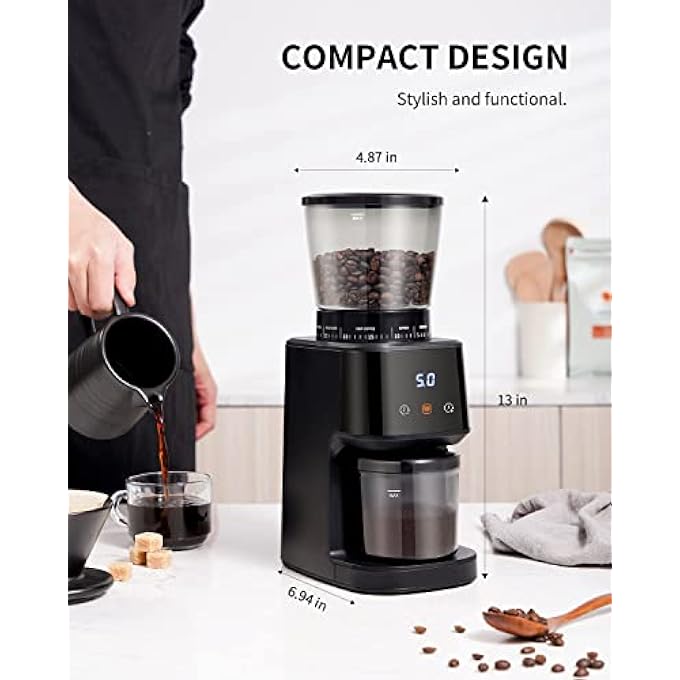 Dxmocos Conical Burr Coffee Grinder With Digital Timer Display Electric Coffee Bean Grinder With 31 Precise Settings For EspressoDripPour OverCold BrewFrench Press Matte Black - Image 4
