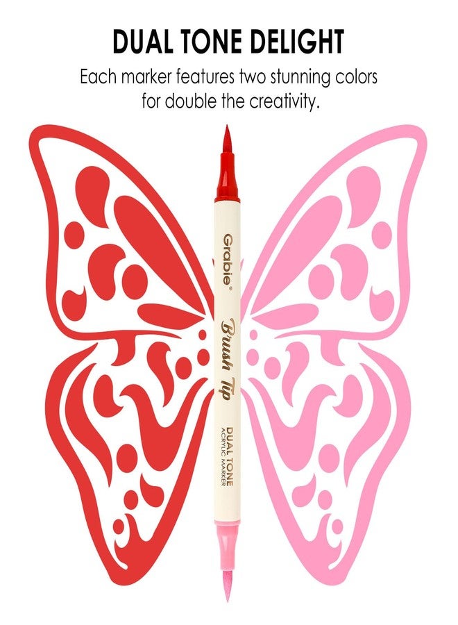 Grabie 24 Color Acrylic Paint Markers, Pack of 12 Dual Tip Brush Pens - Image 3