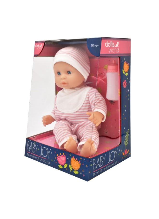 dolls world Baby Joy 15 inch Baby Doll With Sleeping Eyes Bottle & Dummy from Peterkin gift for kids of Age above 18 months  - Image 2