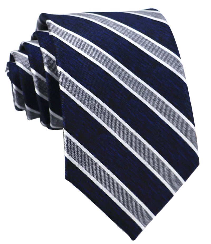 Ctskyte Men Boys Navy Blue Grey White Jacquard Woven Silk Self Tie Handmade Business Formal Necktie - Image 3