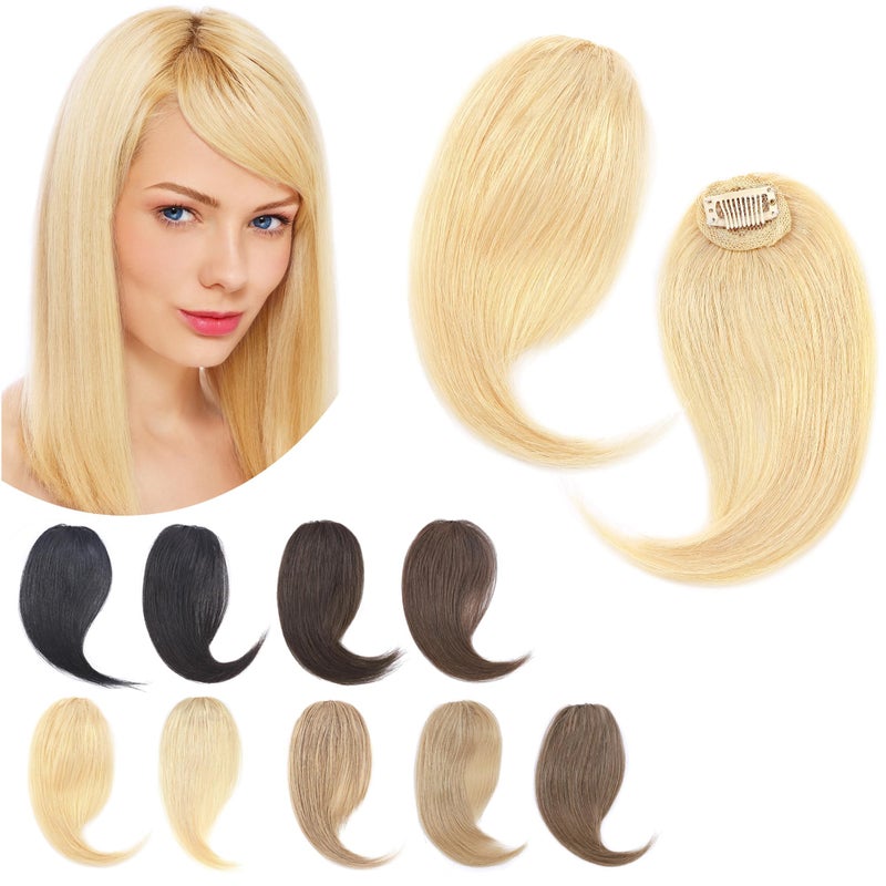 SEGO Side Bangs Clip in Bangs 100 Real Human Hair 10 inch 2PCS French Bangs Wave Fringe Swept Natural look Hair Piece 15gPcsBleach Blonde