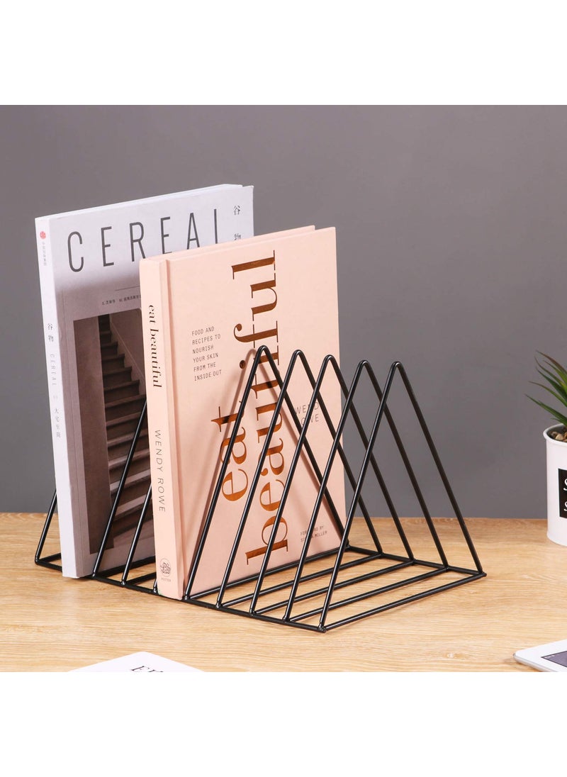 CR18 COLLECTION CR18 COLLECTION 9 Triangular Slots Magazine Rack Iron Desk Book Stone Magazine Holder Rack Desktop File Sorter Book Rack Organizer 9 Slot Triangle Shape 122 L X 7 W X 69 H Black pack of 1  - Image 1
