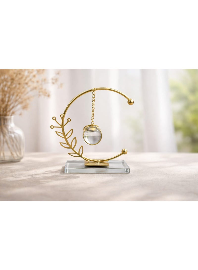 Modern Minimalist Hanging Crystal Ball Ornament with Gold-Tone Floral Metal Stand – Elegant Desktop Decor for Home, Office, and Living Room Tabletop - Image 1
