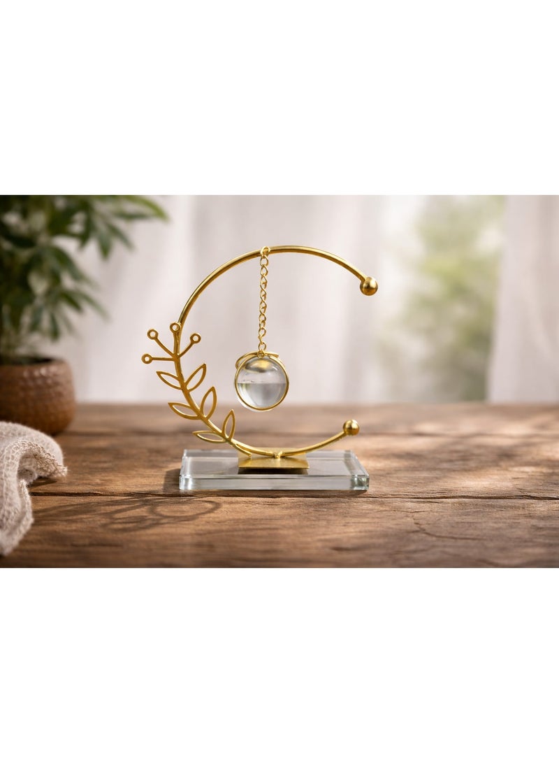 Modern Minimalist Hanging Crystal Ball Ornament with Gold-Tone Floral Metal Stand – Elegant Desktop Decor for Home, Office, and Living Room Tabletop - Image 3