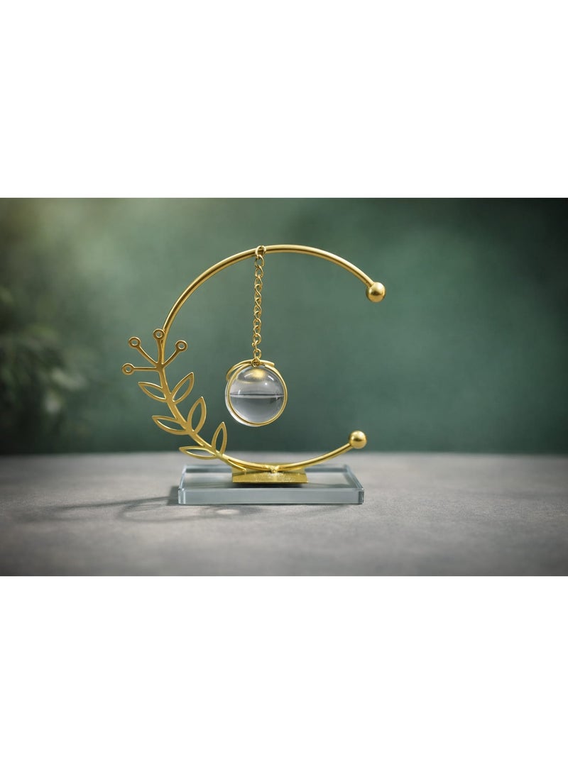 Modern Minimalist Hanging Crystal Ball Ornament with Gold-Tone Floral Metal Stand – Elegant Desktop Decor for Home, Office, and Living Room Tabletop - Image 2