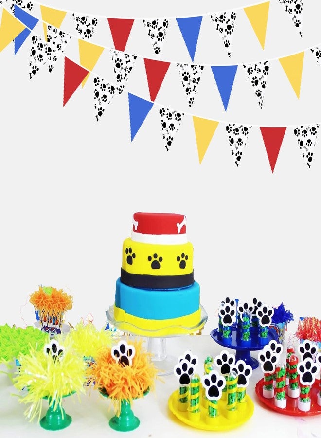 pinkblume 32Ft Paw Patrol Party Decorations Red Blue Yellow Puppy Paw Print Fabric Banner Triangle Pennant Flag Garland Streamers for Kids Dog Paw Birthday Baby Shower Bluey Party Outdoor Garden Decor Supplies - Image 5