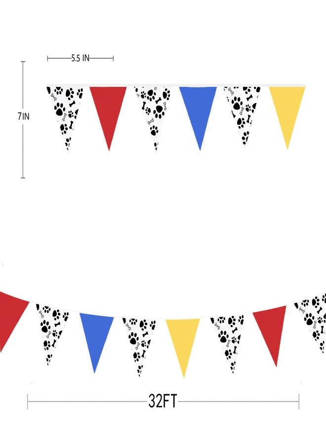 pinkblume 32Ft Paw Patrol Party Decorations Red Blue Yellow Puppy Paw Print Fabric Banner Triangle Pennant Flag Garland Streamers for Kids Dog Paw Birthday Baby Shower Bluey Party Outdoor Garden Decor Supplies - Image 2