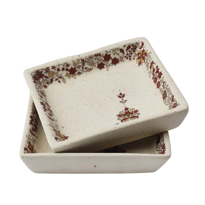 miah decor طبق زينة ميا MD-258 مزخرف يدويًا 4"X 4" - مجموعة من 2 - Image 3