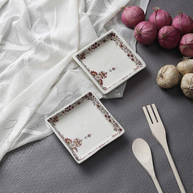 miah decor طبق زينة ميا MD-258 مزخرف يدويًا 4"X 4" - مجموعة من 2 - Image 1