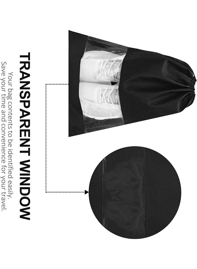 LEBOCADO 12 Pieces Waterproof Shoe Storage Bags with Drawstring - Non-Woven Travel & Gym Shoe Organizer with Transparent Window, Multi-Functional Dustproof Pouch for Men Women (Black) - Image 2