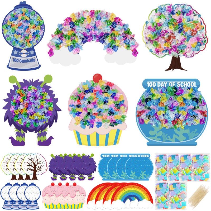 Cinrobiye 24 Set 100 Days of School Craft Kit 100th Day of School Poking Craft Kit DIY Count to 100 Foam Poke-in Fabric Art Set for School Classroom Party Decorations Creative Activities Supplies - Image 1