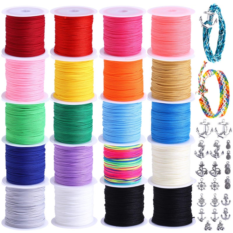 Candygirl Nylon String for Bracelets 20 Rolls Chinese Knotting Cord 07mm Kumihimo Friendship Bracelet String Making Kit Beading Thread for Jewelry Making Necklaces Macrame Craft Wind Chime Blinds String