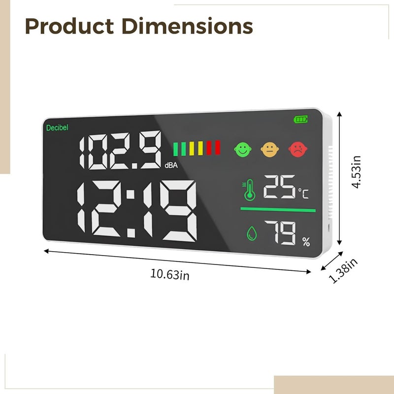 مقياس مستوى الصوت الرقمي مع عرض درجة الحرارة والرطوبة وقراءات DBA في الوقت الحقيقي ومؤشرات الإضاءة - Image 3