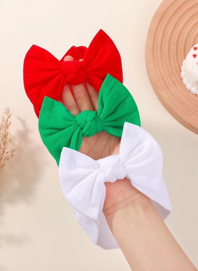 jollybows 3PCS Baby Bows Headbands Soft Nylon Baby Girl Headbands for Newborn Infant Toddler Kids Cute Bow Wide Hairbands Hair Accessories(White Green Red) - Image 5