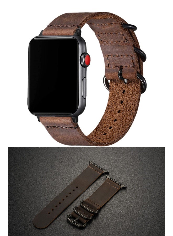 NIBEMINENT Compatible with Apple S8, Apple Watch S7, Three-Ring Buckle Matte Leather Strap  - Image 2