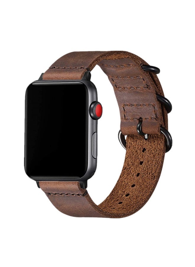 NIBEMINENT Compatible with Apple S8, Apple Watch S7, Three-Ring Buckle Matte Leather Strap  - Image 1