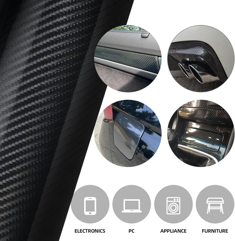 KAPIX Self Adhesive 4D Vinyl Carbon Fiber Textured Sheet Roll for Cars and Motorcycles, Interior/Exterior DIY Decoration | Black Carbon Fiber || (2 x 8 Ft, Carbon Wrap Film) - Image 3