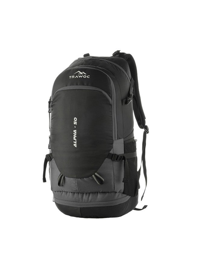 TRAWOC ALPHA 50 Litre Travel Backpack Water Resistant Daypack Bag for Cycling Trekking Hiking Camping for Men & Women, 3 Year Warranty, Grey - Image 1