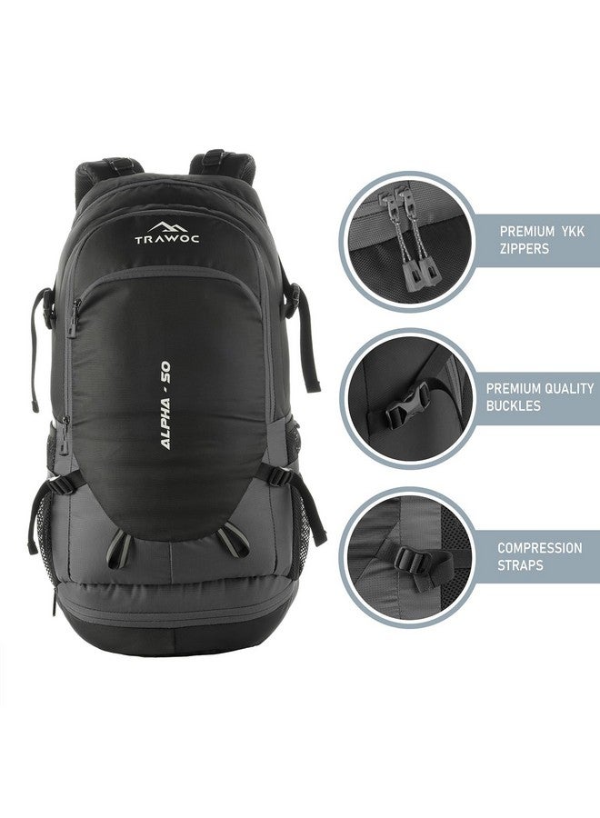 TRAWOC ALPHA 50 Litre Travel Backpack Water Resistant Daypack Bag for Cycling Trekking Hiking Camping for Men & Women, 3 Year Warranty, Grey - Image 2