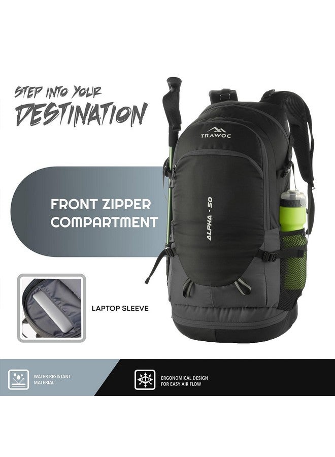 TRAWOC ALPHA 50 Litre Travel Backpack Water Resistant Daypack Bag for Cycling Trekking Hiking Camping for Men & Women, 3 Year Warranty, Grey - Image 5