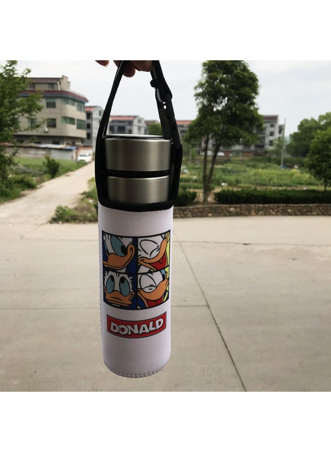 Wholesale Diving Material Cup Cover Crossbody Insulation Glass Protective Cover Cartoon Cute Drop-resistant Water Cup Handbag In Stock-Color:Four Grids-Donald Duck-Capacity:Small Size 350ml (height Cm)  - Image 1