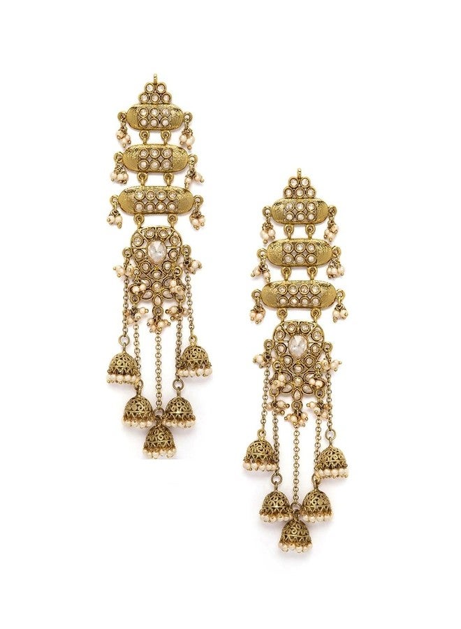 Rubans Women's & Girl's 22K Gold-Plated Antique Gold Tone Jhumka Shoulder Duster Earrings with Pearl Accents - Image 1