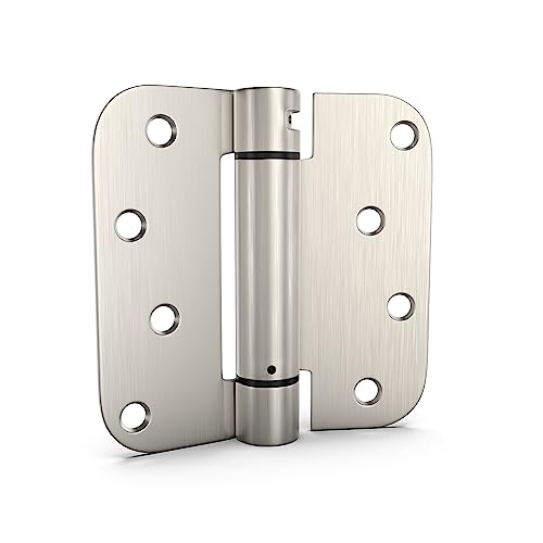 goldenwarm Pack of 2 4 inch Door Hinges Satin Nickel Self-Closing Spring Door Hinges - Heavy-Duty Spring Hinges for Interior and Exterior Doors, 5/8" Radius Corners - Image 1