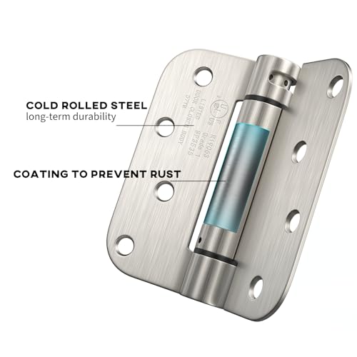 goldenwarm Pack of 2 4 inch Door Hinges Satin Nickel Self-Closing Spring Door Hinges - Heavy-Duty Spring Hinges for Interior and Exterior Doors, 5/8" Radius Corners - Image 3