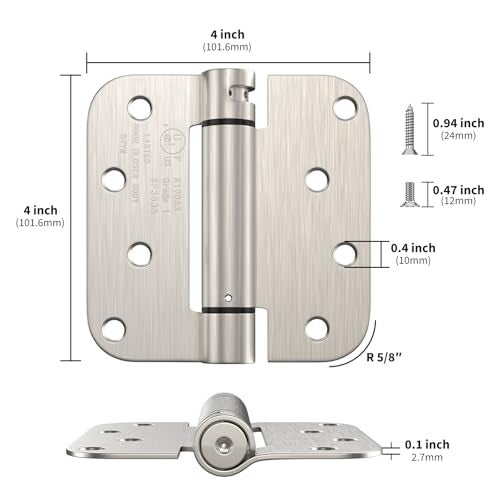 goldenwarm Pack of 2 4 inch Door Hinges Satin Nickel Self-Closing Spring Door Hinges - Heavy-Duty Spring Hinges for Interior and Exterior Doors, 5/8" Radius Corners - Image 2