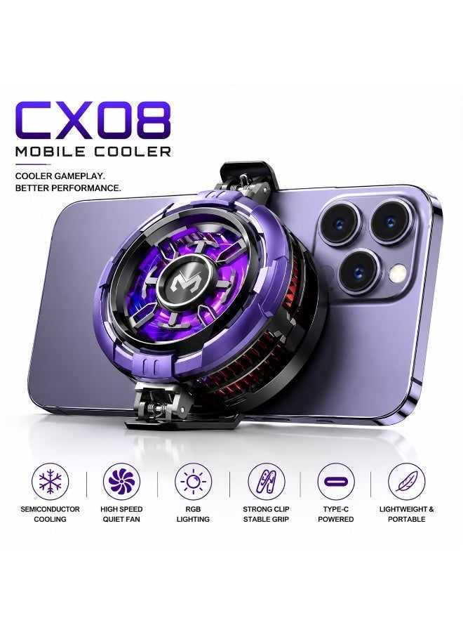 Memo CX08 Magnetic Mobile Phone Cooler, Semiconductor Cooling Fan for Gaming, RGB LED, USB Type-C Powered, Portable Phone Cooling Radiator for iPhone & Android - Image 2