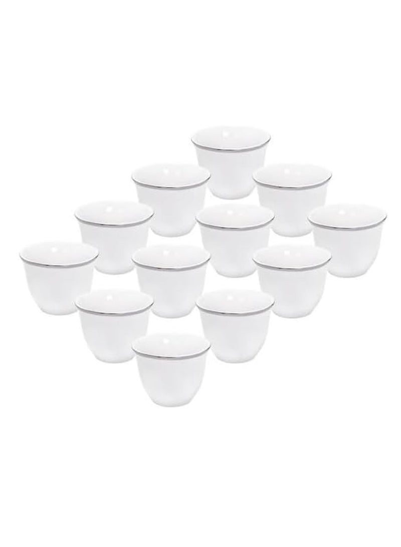 Arabic Coffee Cup Set 12 Piece Premium Porcelain White With Silver Rim  - Image 1