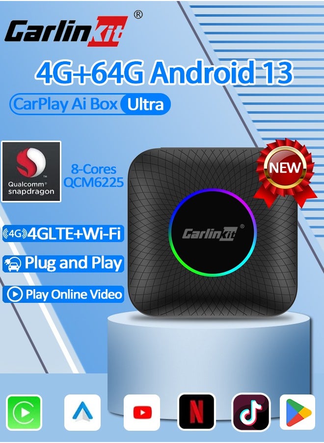 2024 CarlinKit CarPlay AI Box Android 13.0 QCM6225 8-Core Android Auto Wireless CarPlay Adapter 2.4+5G GPS 64G FOTA Upgrade