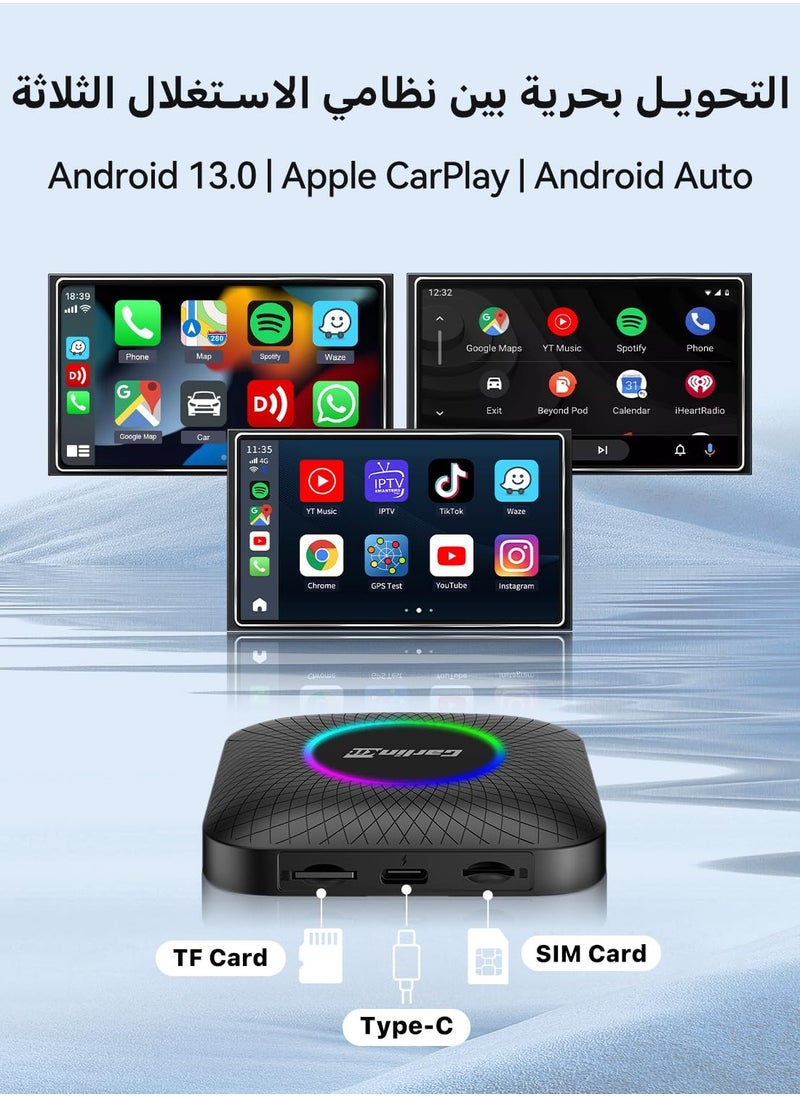 2024 CarlinKit CarPlay AI Box Android 13.0 QCM6225 8-Core Android Auto Wireless CarPlay Adapter 2.4+5G GPS 64G FOTA Upgrade