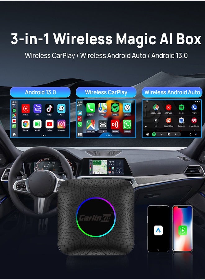 2024 CarlinKit CarPlay AI Box Android 13.0 QCM6225 8-Core Android Auto Wireless CarPlay Adapter 2.4+5G GPS 64G FOTA Upgrade