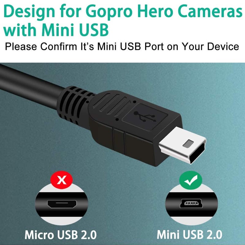 SCOVEE Mini USB Cable for GoPro Hero 4, 3, 2, 1-3ft Camera Data Sync and Charging Cord, USB A to Mini B Fast Charger Cord for Gopro Hero 3+ Silver Black White - Image 3