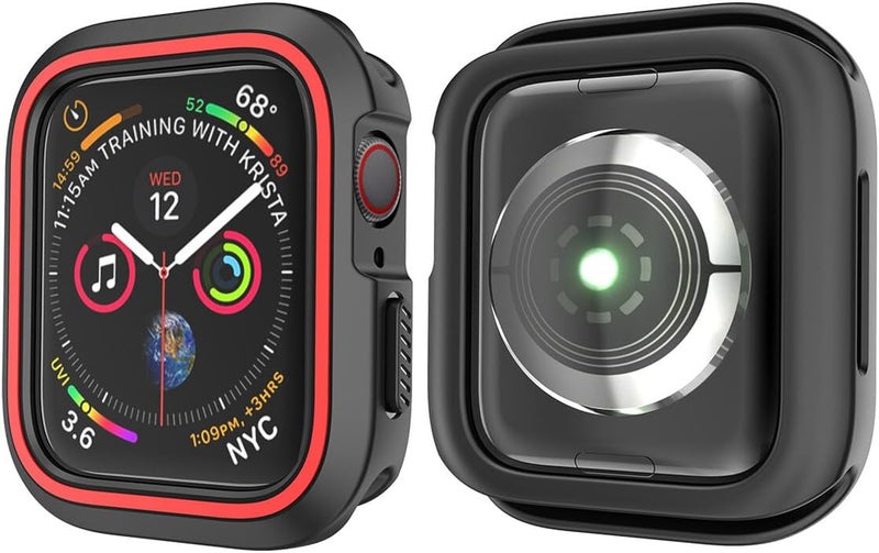 Levemolo Silicone Smart Watch Protective Cover Frame for 40mm Smartwatch Dual-Color Black and Red Lightweight Scratch-Resistant Case with Precise Cutouts - Image 1
