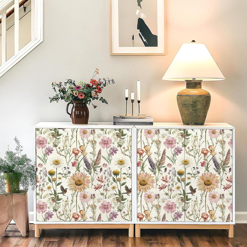 Livebor Floral Peel and Stick Wallpaper Floral Bird Contact Paper 16.9inch x 118.1inch Vintage Flower Wallpaper Peel and Stick Self Adhesive Flower Contact Paper Botanical Decor for Bathroom Vinyl - Image 2