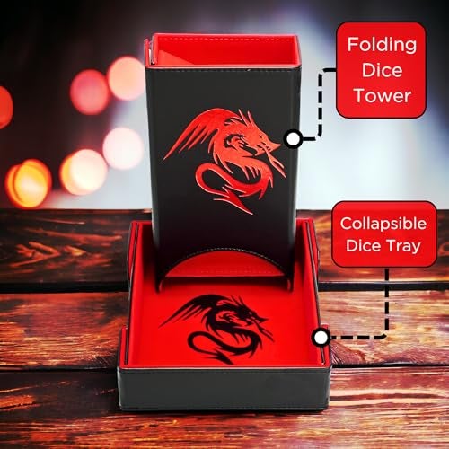 Luck Lab Folding Dice Tower and Dice Tray for RPG Table Top Gaming - Black/Red - Dragon Design - Image 2