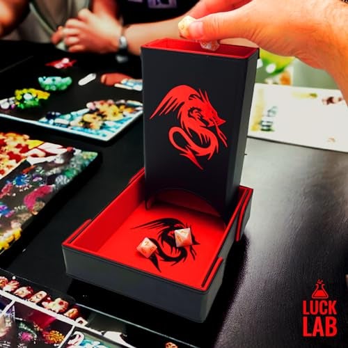 Luck Lab Folding Dice Tower and Dice Tray for RPG Table Top Gaming - Black/Red - Dragon Design - Image 5