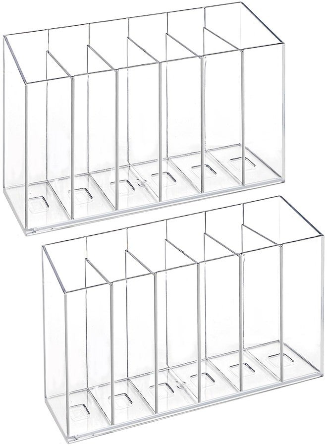 Hacaroa 2 Pack Acrylic Pen Holder 6 Compartments, Clear Makeup Brush Organizer with Removable Dividers, Acrylic Boomark Cosmetic Brush Holder for Eyebrow Pencils, Markers, Office Desk, Vanity - Image 1