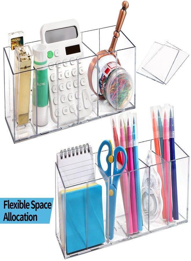 Hacaroa 2 Pack Acrylic Pen Holder 6 Compartments, Clear Makeup Brush Organizer with Removable Dividers, Acrylic Boomark Cosmetic Brush Holder for Eyebrow Pencils, Markers, Office Desk, Vanity - Image 4