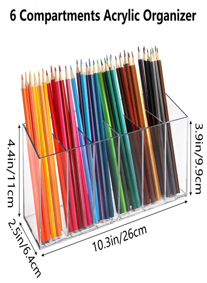 Hacaroa 2 Pack Acrylic Pen Holder 6 Compartments, Clear Makeup Brush Organizer with Removable Dividers, Acrylic Boomark Cosmetic Brush Holder for Eyebrow Pencils, Markers, Office Desk, Vanity - Image 2