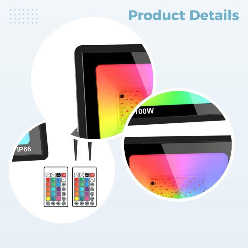 100W RGB LED Stage Lights 2 Pack Outdoor Color Changing Flood Light IP66 Waterproof Remote Control - Image 5