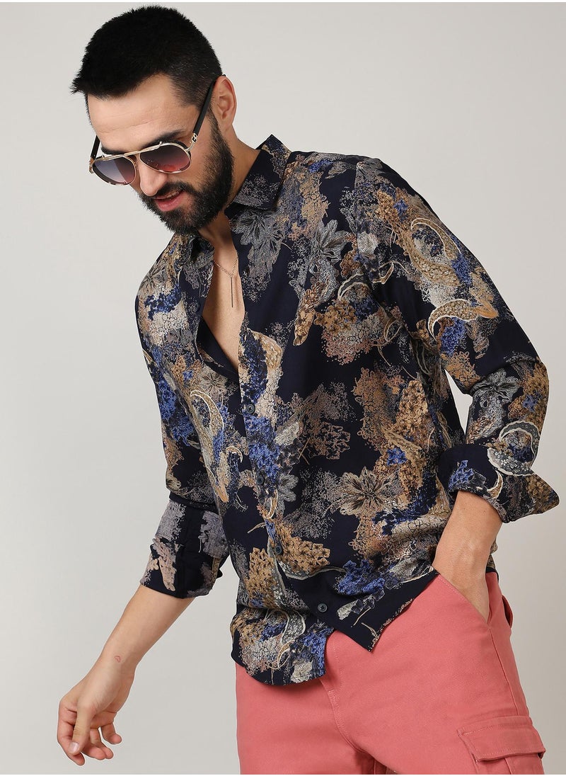 كامبوس سوترا Men's Royal Blue & Midnight Black Paisley Flora Shirt  - Image 1