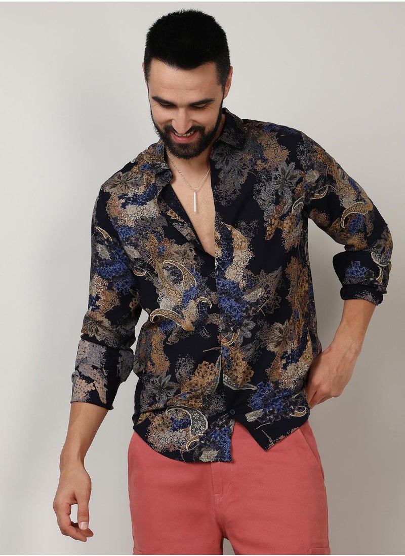 كامبوس سوترا Men's Royal Blue & Midnight Black Paisley Flora Shirt  - Image 2