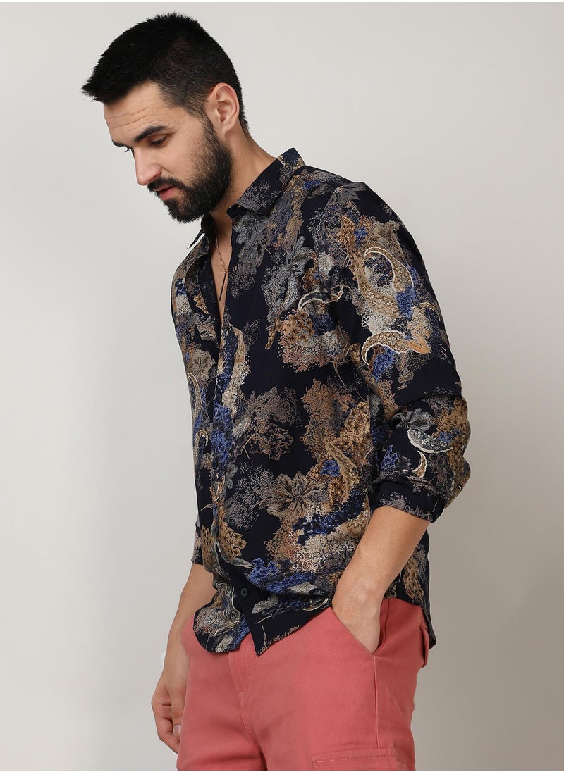 كامبوس سوترا Men's Royal Blue & Midnight Black Paisley Flora Shirt  - Image 3