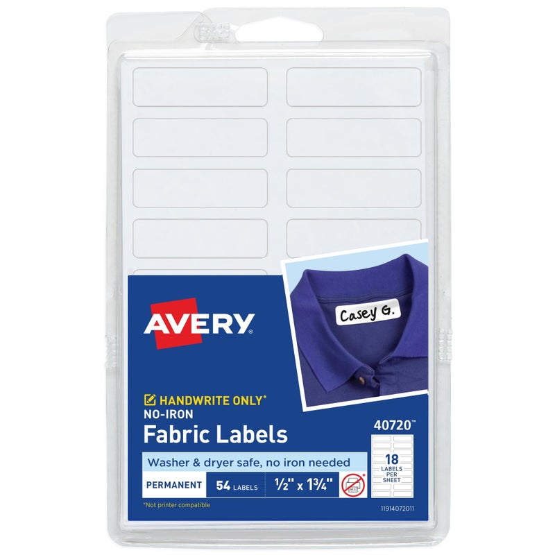 Avery No-Iron Fabric Labels, 1/2" x 1-3/4", Washer and Dryer-Safe Waterproof Labels, Non-Printable, 54 Total (40720) - Image 4