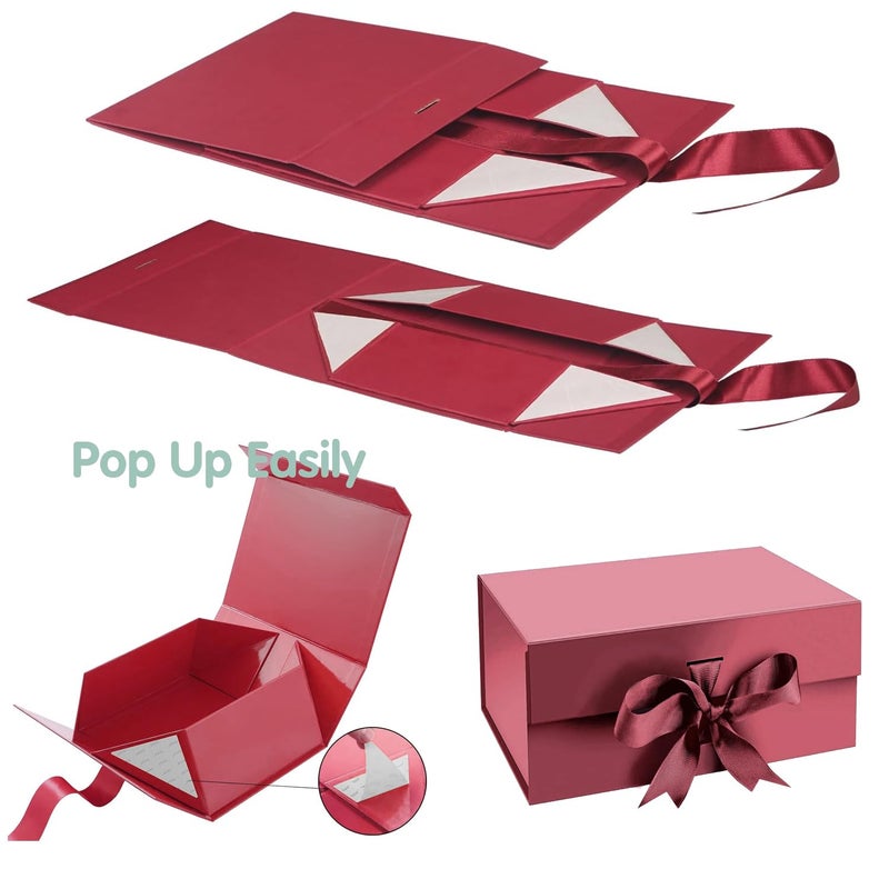 Aakriti Maroon Foldable Rakhi Gift Box Empty Gift Box with Satin Ribbon, Multipurpose Hamper Box Holds upto 5 kg Reuse Gift Boxes for Gift Packing (Medium 24 x 17 x 10 cm, Maroon Matte Finish 1Pcs) - Image 5